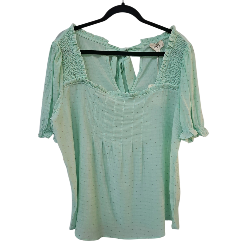 Anthropologie Mint Green Swiss Dot Peasant Blouse